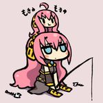  :t ahoge blue_eyes chan_co chibi detached_sleeves dual_persona fishing fishing_rod headphones holding holding_fishing_rod long_hair megurine_luka object_on_head pink_hair skirt takoluka tentacles vocaloid 