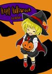  bad_id bad_pixiv_id blonde_hair cape halloween happy_halloween hat jack-o'-lantern pumpkin rumia short_hair solo touhou tsuttsu witch_hat 