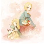  apple axis_powers_hetalia bad_id bad_pixiv_id basket blonde_hair blue_eyes bunny child eyebrows fairy food france_(hetalia) fruit green_eyes male_focus multiple_boys pechika united_kingdom_(hetalia) younger 