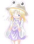  baerun blush hat moriya_suwako one_eye_closed solo sweatdrop touhou 