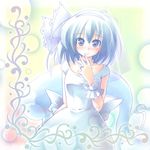  blue_eyes blush bridal_veil bride dress ghost hairband jewelry kibushi konpaku_youmu konpaku_youmu_(ghost) looking_at_viewer ribbon ring short_hair silver_hair solo touhou veil wedding_dress 