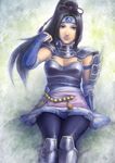  armor black_hair blue_eyes inahime_(sengoku_musou) kinoeneko long_hair ponytail sengoku_musou sengoku_musou_3 sitting skirt solo 