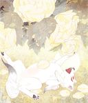  bad_id bad_pixiv_id chibiterasu faux_traditional_media flower lying no_humans nobingo on_back ookami_(game) ookamiden open_mouth solo wolf 