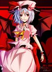  blue_hair fangs hat ram_hachimin red_eyes remilia_scarlet short_hair solo touhou wings 