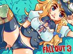  blonde_hair blue_eyes bow bow_panties braid breasts cleavage fallout fallout_3 goggles hat kirisame_marisa knee_pads large_breasts navel panties solo thighhighs touhou tsuutenkaaku underwear vault_boy witch_hat 