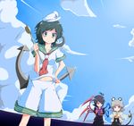  aho anchor animal_ears black_hair green_eyes grey_hair hat highres hishaku houjuu_nue mouse_ears mouse_tail multiple_girls murasa_minamitsu nazrin polearm red_eyes sailor sailor_collar sailor_hat short_hair tail touhou trident weapon 