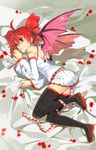  bad_id bad_pixiv_id bat_wings bed_sheet demon_girl detached_sleeves drill_hair kasane_teto lying panties petals red_eyes red_hair skirt solo tattoo thighhighs twin_drills twintails underwear utau wings yang_(binari) 