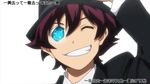  1_boy 1boy blue_eye blue_eyes brown_hair kekkai_sensen leonardo_watch smile 