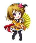  :d angelic_angel brown_hair chibi detached_sleeves japanese_clothes koizumi_hanayo kuena love_live! love_live!_school_idol_project open_mouth purple_eyes short_hair smile solo thighhighs 