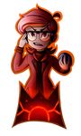  ahoge artist_name artist_request coat commentary_request cowlick glasses glint logo looking_at_viewer male_focus matsubusa_(pokemon) open_mouth pokemon pokemon_(game) pokemon_oras red_eyes red_hair solo team_magma 