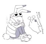  2015 anthro clothed clothing crying dialogue duo eyewear feral footwear goggles ichthy0stega japanese_text king_kazma lagomorph mammal marine monochrome pinniped rabbit shoes simple_background summer_wars tears text translation_request white_background 