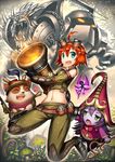  akuko_(arc) animal blue_eyes gia green_eyes gun league_of_legends long_hair lulu_(league_of_legends) midriff multiple_girls nautilus_(league_of_legends) navel original pix purple_hair purple_skin red_hair rengar short_hair teemo tristana weapon 