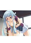  blue_hair blush breasts hairband highres kannagi long_hair nagi naughty_face nipples no_bra open_mouth pleated_skirt pua purple_eyes skirt small_breasts white_skirt 