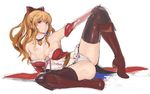  arai_kei blonde_hair boots bow elbow_gloves gloves granblue_fantasy hair_bow jewelry knee_boots long_hair necklace panties solo spread_legs thighhighs underwear vira_lilie 