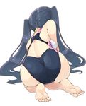  ass back_cutout barefoot black_hair competition_swimsuit feet from_behind long_hair naka_akira one-piece_swimsuit original solo swimsuit very_long_hair white_background 