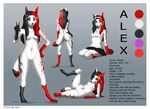  alex_(nnecgrau) black_hair bow breasts canine cub female fox fur hair headband heterochromia mammal model_sheet nipples nnecgrau purple_eyes pussy red_eyes red_hair solo tattoo white_fur wolf young 