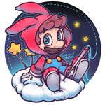  animal_ears blue_eyes brown_hair bunny_ears facial_hair ghost-pepper gloves hood hoodie lowres male_focus mario mario_(series) mustache needle overalls sitting solo star starman_(mario) super_mario_bros. thread white_gloves 