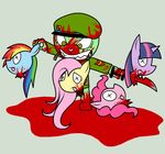  abuse anthro blood clothed clothing death equine flippy fluttershy_(mlp) friendship_is_magic gore happy_tree_friends knife mammal my_little_pony pinkie_pie_(mlp) plain_background rainbow_dash_(mlp) twilight_sparkle_(mlp) unknown_artist weapon white_background 