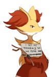  ambiguous_gender crossed_arms delphox english_text humor nintendo plain_background pok&eacute;mon pok&eacute;shaming sign solo text unknown_artist video_games white_background 