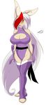  2015 anthro bangs big_breasts big_ears breasts cleavage cleavage_cutout clothed clothing female fur hair huge_breasts lagomorph legwear long_ears long_hair looking_at_viewer mammal mastergodai milf mother multicolored_hair ninja parent purple_eyes rabbit red_hair ryoko_asakura solo standing thigh_highs two_tone_hair white_hair wide_hips 