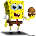  2011 3d anthro blue_eyes krabby_patty lestaret necktie open_mouth solo sponge spongebob_squarepants spongebob_squarepants_(character) teeth tongue 