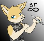  avatar battle_fennec_(artist) camo canine clothing fennec fox gradient mammal pen pen_stylus signature solo vest 