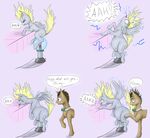  2015 abdominal_bulge absurd_res alcor90 blonde_hair bow_tie brown_fur brown_hair cutie_mark derpy_hooves_(mlp) dialogue doctor_whooves_(mlp) drooling duo earth_pony electro_orb english_text equine eyes_closed female feral friendship_is_magic fur grey_background grey_fur hair hi_res hooves horse inner_ear_fluff male mammal my_little_pony open_mouth pegasus penetration plain_background pony pussy pussy_juice saliva sitting teats text tongue tongue_out vaginal vaginal_penetration wings 