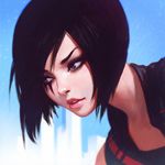  black_eyes black_hair bob_cut face facial_tattoo faith_connors ilya_kuvshinov lips mirror's_edge parted_lips realistic short_hair smile solo tattoo upper_body 