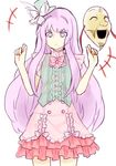  1girl :d alien_(psr992) alternate_costume dress expressionless frilled_dress frills hat hata_no_kokoro long_hair mask mini_hat mini_top_hat open_mouth pink_eyes pink_hair smile top_hat touhou 