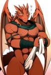  ? abs bearlovestiger13 biceps blush bulge claws dragon male mostly_nude muscular muscular_male nekojishi nipples pecs ragoo_laront solo tagme wings wristband yellow_eyes 