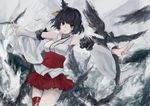  bare_shoulders bird black_hair blood blood_on_face breasts detached_sleeves hair_ornament kantai_collection medium_breasts nontraditional_miko outstretched_arms pleated_skirt red_eyes skirt solo vicious_kage yamashiro_(kantai_collection) 