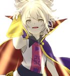  :d alien_(psr992) blonde_hair cape open_mouth ritual_baton sleeveless smile solo touhou toyosatomimi_no_miko yellow_eyes 