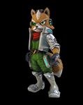  armor armored_boots arms_at_sides belt black_background black_gloves boots closed_mouth fox_mccloud full_body furry gloves green_eyes headset highres jacket knee_boots long_sleeves official_art red_scarf scarf simple_background sleeves_pushed_up solo standing star_fox star_fox_zero white_jacket 