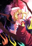  aono_meri ascot blonde_hair downscaled error flandre_scarlet hat hat_ribbon highres looking_at_viewer md5_mismatch mob_cap open_mouth puffy_sleeves red_eyes resized ribbon shirt short_hair short_sleeves side_ponytail skirt skirt_set sky solo sparkle star_(sky) starry_sky touhou vest wings 