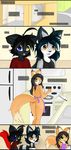  2015 apron breasts canine chibi cooking egg eyewear female fox glasses hair kitchen long_hair long_tail male mammal marc258 mei_(character) neronova ninja-mei nude raccoon short_hair text wolf 