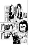  apron asakura_(ishida_to_asakura) character_request comic gorilla_mask greyscale ishida_to_asakura masao monochrome multiple_girls necktie ribbed_sweater smile sweater translation_request 