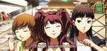  amagi_yukiko animated animated_gif black_hair brown_hair headband hime_cut kujikawa_rise persona_4 satonaka_chie short_hair subtitle supermarket sweatdrop 