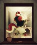  abs anthro bathroom biceps big_muscles canine cellphone clothing ear_piercing fox male mammal mirror muscles pants pecs phone piercing shirt solo tank_top toilet tsukunertov vetrowolf 