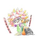  anemo_(splatoon) animal blush closed_eyes clownfish eyeshadow fish glasses headphones headphones_around_neck hood hoodie kumano_(splatoon) makeup nakano_deichi open_mouth orange_legwear pantyhose pink_hair short_hair simple_background skull solo splatoon_(series) splatoon_1 tears tentacle_hair white_background 