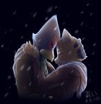  aoiuchuu blush clothing eyes_closed falco_lombardi fox_mccloud hug male male/male nintendo outside snow star_fox video_games 