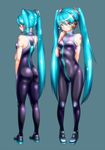  :o alternate_costume aqua_background aqua_eyes aqua_hair arm_behind_back arm_strap ass bad_id bad_pixiv_id bangs bare_shoulders blush breasts clenched_hand covered_navel from_behind full-length_zipper full_body hair_ornament hatsune_miku headset highres holding_arm kneepits long_hair looking_at_viewer multiple_views nail_polish neon_trim number open_mouth pigeon-toed profile shimizu_pem shiny shiny_clothes simple_background skin_tight small_breasts standing sweatdrop tattoo turnaround turtleneck twintails unitard very_long_hair vocaloid x-ray zipper 