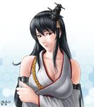  black_hair breasts cleavage fusou_(kantai_collection) hair_ornament huge_breasts japanese_clothes kantai_collection long_hair smile solo taikyokuturugi 