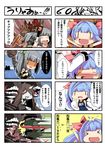 &gt;_&lt; 3girls :d ^_^ absurdres admiral_(kantai_collection) anger_vein angry arm_warmers backpack bag battleship_water_oni black_dress black_hair blue_hair closed_eyes comic covered_mouth dress eiyuu_(eiyuu04) fang frown gloves grey_hair hair_ornament hair_ribbon highres horn horns i-19_(kantai_collection) kantai_collection kasumi_(kantai_collection) long_hair machinery multiple_girls name_tag one-piece_swimsuit open_mouth petting pleated_skirt ponytail ragequit randoseru ribbon school_swimsuit school_uniform shinkaisei-kan side_ponytail skirt smile suspenders swimsuit translated tri_tails twintails |_| 