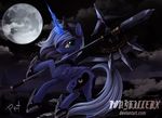 2015 axe blue_hair cloud cutie_mark equine female feral friendship_is_magic hair horn long_hair looking_at_viewer mammal moon my_little_pony night outside ponykillerx princess_luna_(mlp) solo weapon winged_unicorn wings 