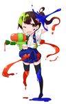  :o blue_hakama brown_eyes brown_hair commentary hakama hakama_skirt japanese_clothes kaga_(kantai_collection) kantai_collection nakashino_setsu one_eye_closed paint pleated_skirt side_ponytail skirt solo splatoon_(series) splatoon_1 splattershot_(splatoon) super_soaker thighhighs water_gun zettai_ryouiki 