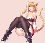  animal_ears boots breasts brown_eyes cat_ears cleavage detached_sleeves final_fantasy final_fantasy_xiv food hairband highres ice_cream large_breasts midriff miqo'te panties plump short_hair sitting solo tail thighhighs tubumi underwear 