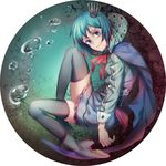  absurdres blue_eyes blue_hair bubble cape crown highres long_sleeves mahou_shoujo_madoka_magica miki_sayaka mini_crown oktavia_von_seckendorff pg_(pgouwoderen) short_hair skirt solo spoilers thighhighs water witch_(madoka_magica) zettai_ryouiki 