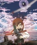  a6m_zero aiming_at_viewer bad_id bad_pixiv_id bow_(weapon) cloud crossbow glaring highres kantai_collection magicians_(zhkahogigzkh) ocean red_sun solo taihou_(kantai_collection) turret weapon 