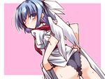  angel_wings ass bandana black_panties blue_eyes blue_hair blush dress dress_lift head_wings hemogurobin_a1c mai_(touhou) panties pantyshot sash short_hair solo sweat touhou touhou_(pc-98) underwear wings 