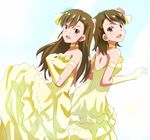  :d alternate_hairstyle brown_eyes brown_hair dress futami_ami futami_mami hair_down idolmaster idolmaster_(classic) lieass long_hair multiple_girls older open_mouth short_hair siblings smile twins 